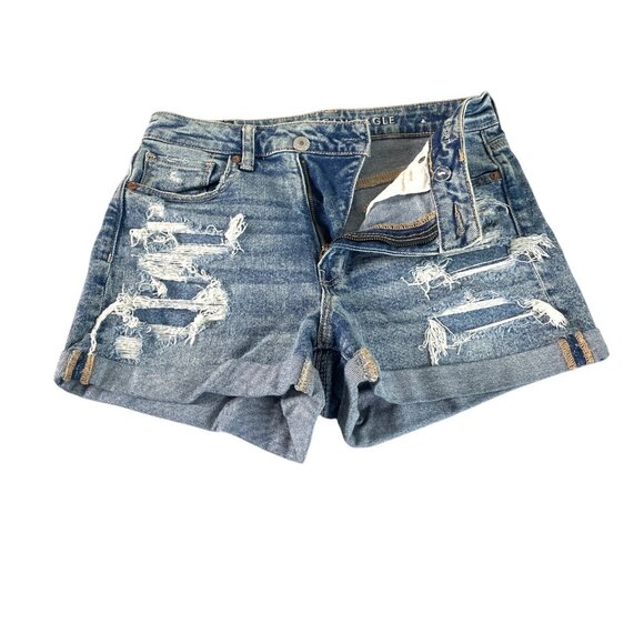 American Eagle Mom Short Distressed Denim Shorts Womens Sz 4 Medium Wash Stretch - Picture 6 of 6